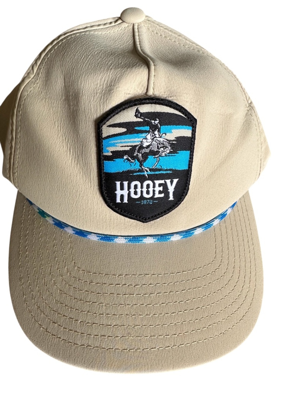 HOOEY Rodeo Cowboy Patch Snapback Hat Tan Blue Western Cap